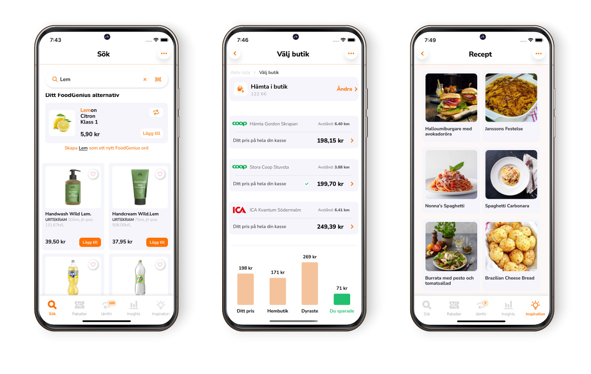 Zrzuty ekranu z aplikacji mobilnej Foodrunners