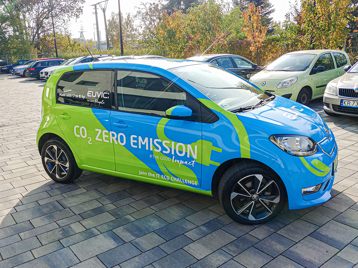 electric car with Euvic branding